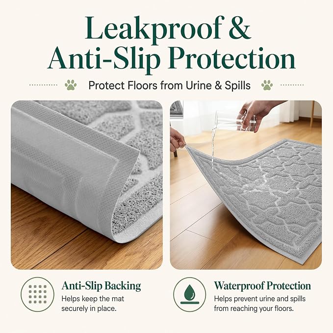 Yimobra Cat Litter Mat, Easy Clean Trapping PVC Mat, 47" x 36", Waterproof Backing, Non Slip Bottom, Scatter Control Pad for Litter Box, Grey - Image 3
