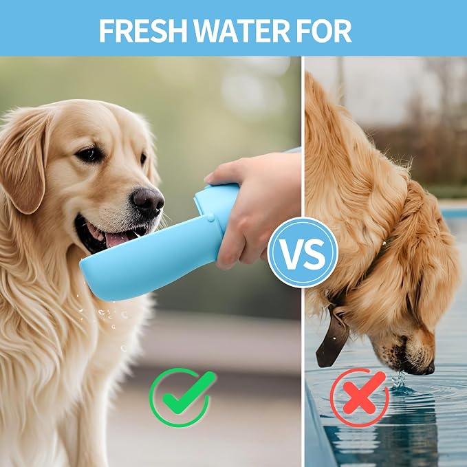 Portable Dog Water Bottle 10oz Blue | Foldable pet water dispenser, food grade plastic, ease to use for outdoor walking, hiking, travel - Image 6
