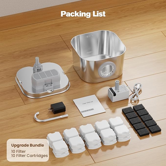 Stainless Steel Cat Water Fountain: 108oz/3.2L Pet Water Fountains Cat Watering Fountain Indoor Automatic Waterer Dispenser for Drinking Small Dogs Water Bowl Metal Kitty Faucet Watering Supplies - Image 9