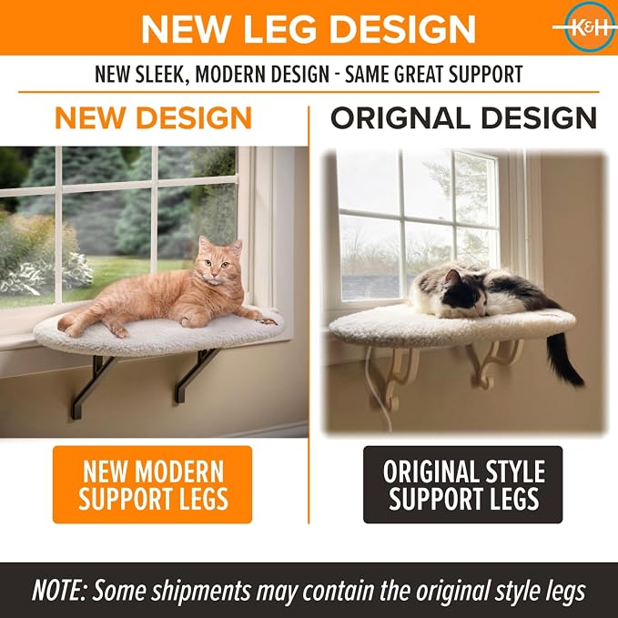 K&H Cat Window Perch, Heated Kitty Sill, Safety Listed, 24x14in, Fleece | Orthopedic Cat Window Hammock Bed Holds 40LBS, Washable Cover, Heated Kitty Windowsill Bed Seat for Indoors, Cream Fleece - Image 3