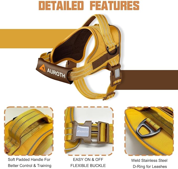 AUROTH Dog Harness and Leash Set for Medium Sized Dog, No Pull Dog Vest | with 5.25FT Dog Leash, Breathable Soft Padded, No choke, Reflective Tactical, Easy to Put on & Take Off - Turmeric Medium - Image 8