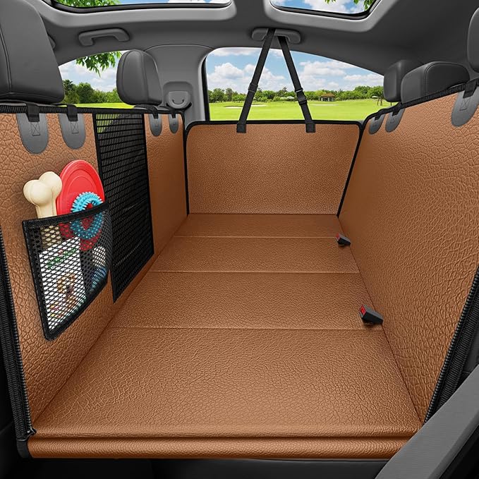 URPOWER Hard Bottom Dog Car Seat Cover for Back Seat, Waterproof Hammock | 400 lbs Support, 45% More Space, PU Leather, Waterproof, Scratch Resistant, Non-Slip, Mesh Window, Dog Seat Belt Included by URPOWER