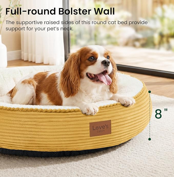Love's cabin Round Donut Cat and Dog Cushion Bed, 30in Pet Bed for Medium or Large Dogs, Anti-Slip & Water-Resistant Bottom, Soft Durable Fabric Pet Beds, Washable Calming Cat Bed, Yellow - Image 6