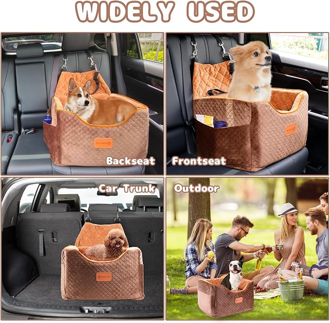 AlfaTok Memory Foam Booster Dog Car Seat with Washable Removable Cover, Elevated Pet Car Seat, Anti-Slip Sturdy Booster Seats for Small Dogs 35lbs, Seat Belt, Storage Pocket, Dog Blankets - Image 7