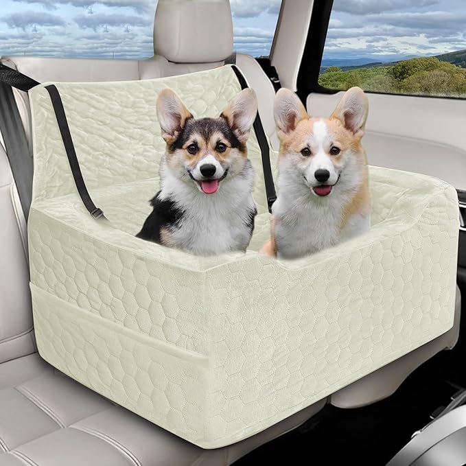 Dog Car Seat for Medium/Large Dog Booster Seat Under 60 lbs or 2 Small Dogs, Multi-Functional Pet Car Seat with Thick Cushion, 2 Safety Leashes (White) by Qualityproductsqualityservice