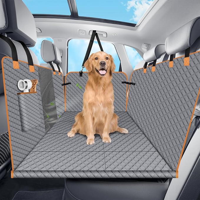 Dog Car Seat Cover for Back Seat, Hard Bottom Holds 420lbs Dog Hammock for Cars SUVs Trucks, Easy to Clean, Waterproof Scratch-Proof Nonslip Backseat Extender for Dogs 4 Panels by Lekespring
