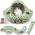 Cat Bed and Tunnel Toy - Cat Donut with Straight Tunnel, Washable Cushion, 4 Hanging Balls, 6 Peek Holes, Collapsible, Green by OUHOU