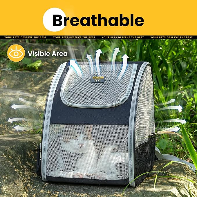 Conlun Cat Backpack Carrier for Small Dogs and Cats Fit Up to 15 Lbs,Small Dog Backpack, Foldable with 3-Side Mesh Windows, Pet Carrier for Travel & Hiking Friendly，Gray - Image 6