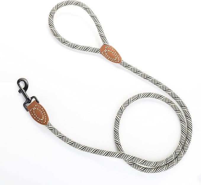 Mile High Life Dog Leash with Genuine Leather-Wrapped Ends, 4/5/6FT | Tangle-Free 360° Swivel Clasp Heavy Duty Rope Leash | Small Medium Large Dogs | Daily Walking (White Beige, 72 Inch, 1/2") - Image 7