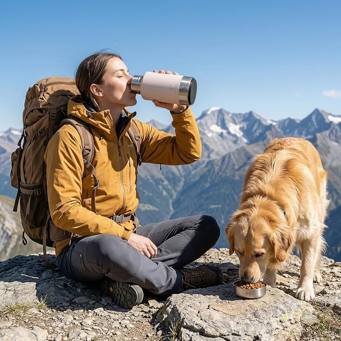 Dog Water Bottle 32oz, Insulated Stainless Steel Travel Water Dispenser with 2 Detachable Dog Bowls for Food and Water, Leak Proof Portable Pet Drinking Cup for Walking Hiking Camping - Image 8