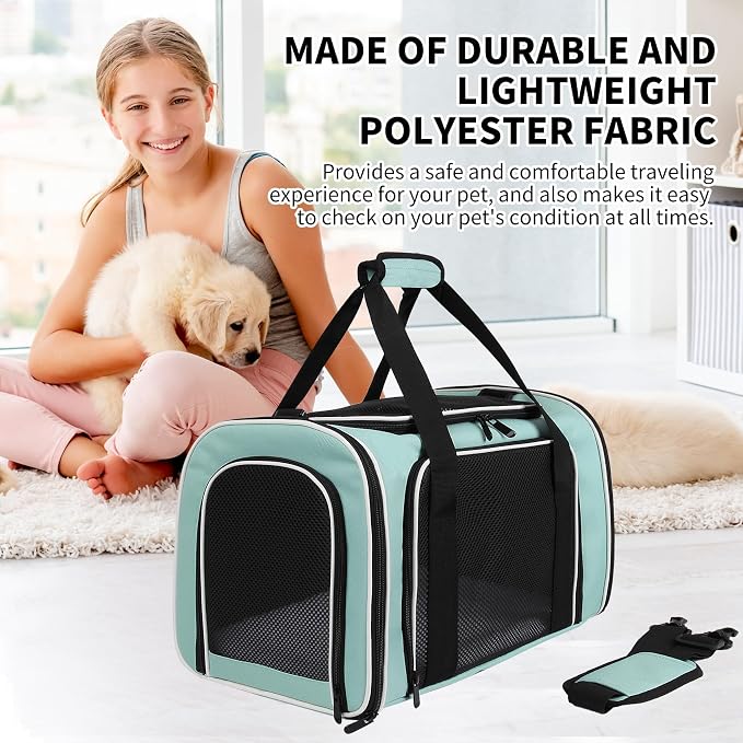 Carriers Soft-Sided Large Pet Carrier for Cats Dogs Small Animals Up to 25Lbs,Top Load Carrier,Ventilated Design,Portable Cat Carrier Airline Approved(X-Large,Green) - Image 8