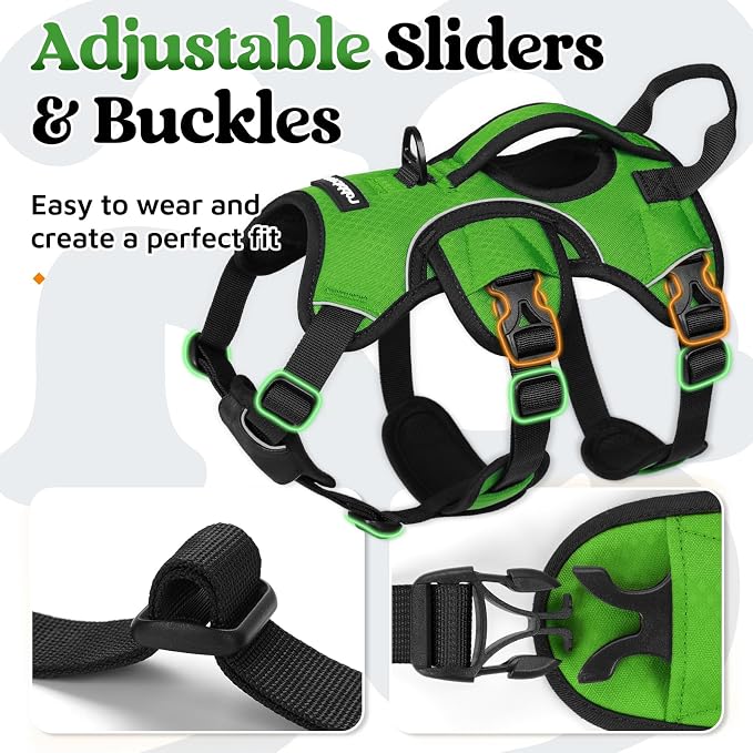 rabbitgoo Escape Proof Dog Harness for Small, No Pull with Lift Handle | No Escape, Full Soft Padded, Reflective Adjustable Vest, Leash Clip for Walking Hiking Training, Green, Small - Image 7