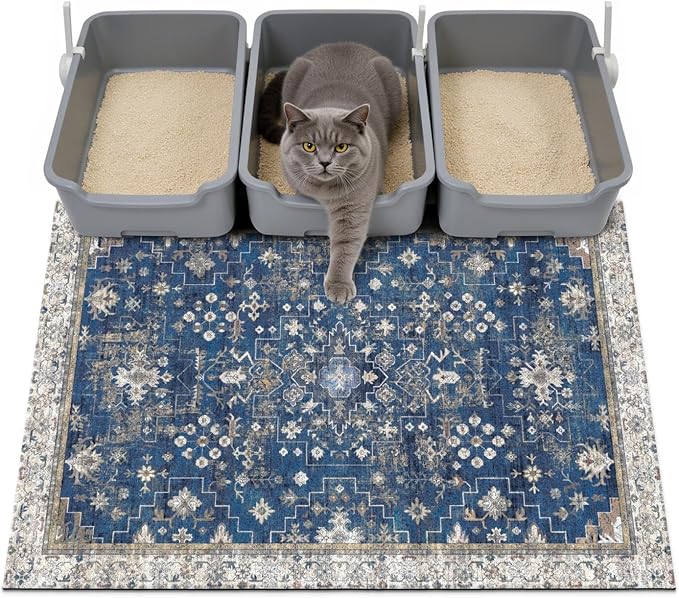 Cat Litter Mat Litter Trapping Mat, 40"x30" Waterproof Urine Proof Litter Box Mat Catcher Mat Non-Slip Washable for Kitty Kitten, Navy by Unknown