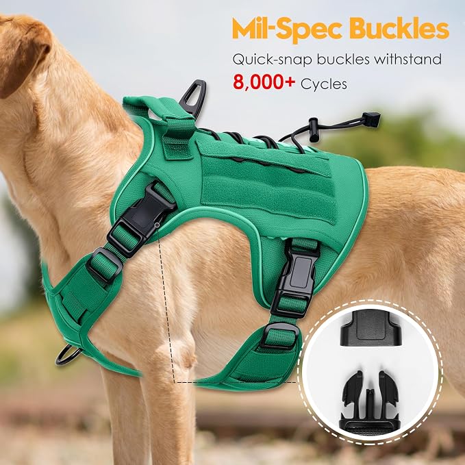 Heavy-Duty Tactical Dog Harness for Large Dogs, No Pull Adjustable Reflective Pet Vest with Molle System, K9 Military-Grade Control for Service Training, Outdoor & 10+ Breeds, Turquoise, XX-Large - Image 3