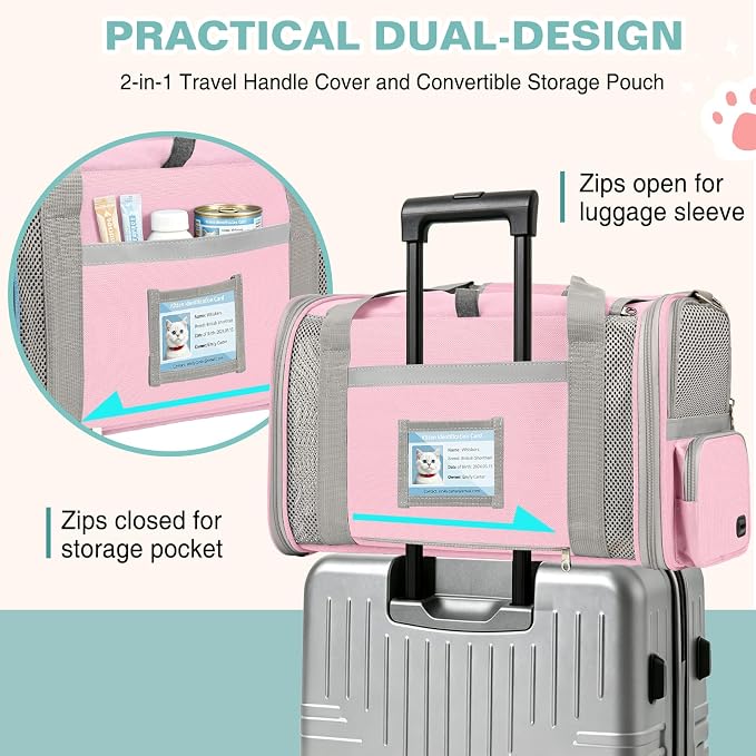 Cat Carrier Airline Approved Privacy Portable Top Load Pet Travel Bag | Soft Sided Pet Carriers for Small Cats Dogs Puppy up to 16 Lbs,Collapsible,Zipper Lock,Luggage Sleeve,2 Storage,Washable - Image 6