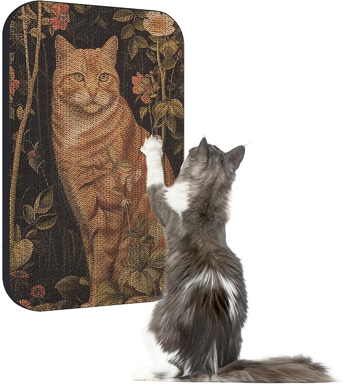 Cat Wall Scratcher, Art Cat Scratching Board for Indoor Cats | Wall Mounted Cat Scratch Pad, Water-Based Ink, Hook&Loop Strips, Floor or Wall Use, 16.7x11x1 Inch, Orange cat by LESISSMER