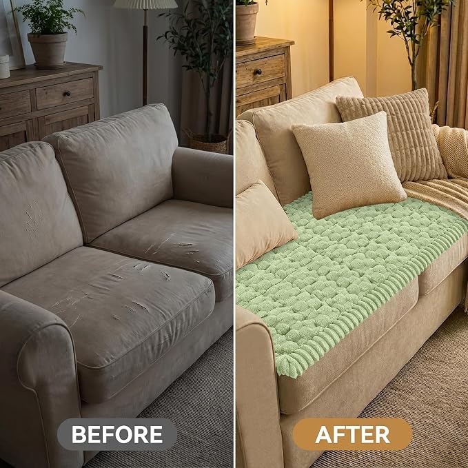 Smiry Non Slip Couch Covers for Dogs, Scratch Resistant Pet Sofa Protector | Machine Washable Soft Fuzzy Thick Furniture Cover for Sofa Loveseat Sectional Large Dogs, Sage Green, 27.6" x 47" - Image 7
