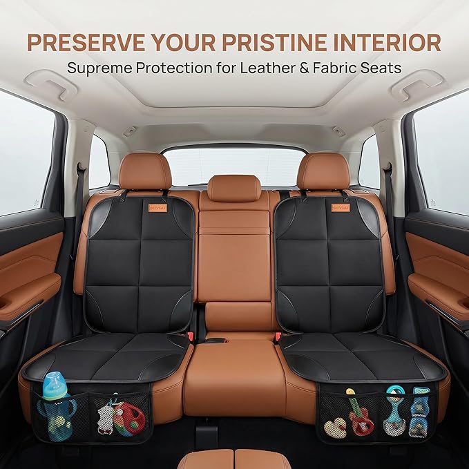 SMART ELF 2 Pack in Gift Box Car Seat Protector (Black) | Thickest Padding and Non-Slip Backing Mesh Pockets for Baby and Pet, Sedan SUV Truck - Image 5