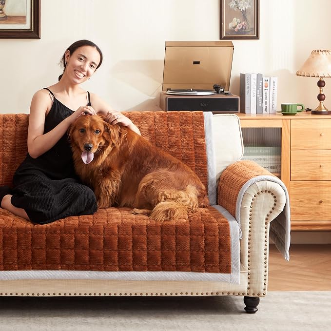 Couch Cover for Dogs Washable,Anti-Slip Back Cat Mat Pet Pad Blanket for Furniture Protector,Fuzzy Pet Sofa Cover for 3 Cushion Couch Sofa Pets Friendly (Curry, 1pc/36"x58"/Seat Cover) by Unknown