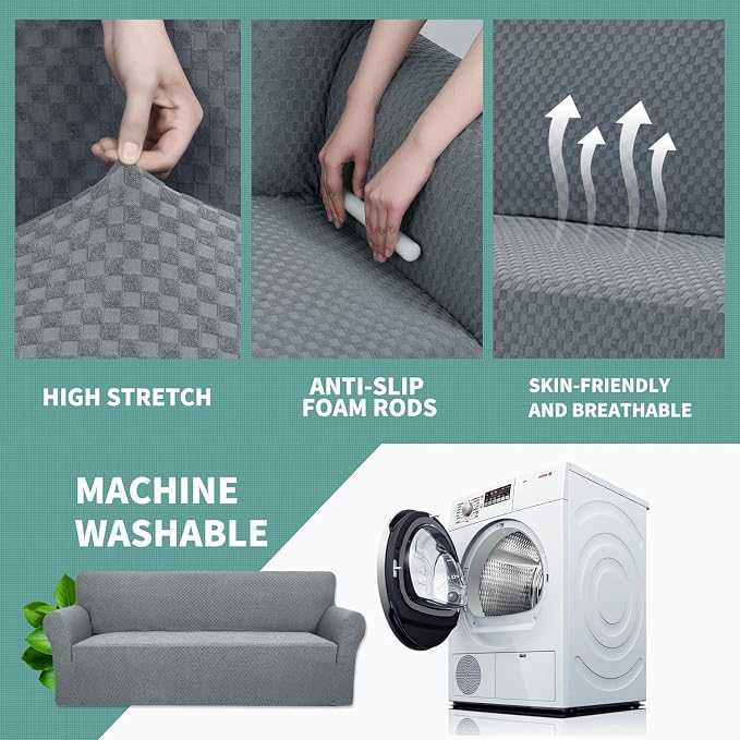 YEMYHOM Couch Cover Latest Jacquard Design High Stretch Sofa Chair Covers for Living Room, Pet Dog Cat Proof Armchair Slipcover Non Slip Magic Elastic Furniture Protector (Chair, Light Gray) - Image 4