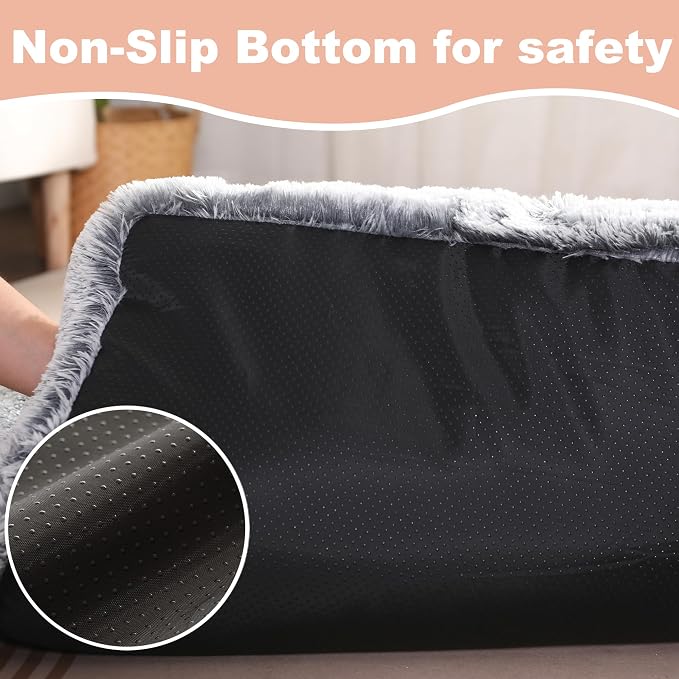 Bedfolks Waterproof Crate Bed, Plush Dog & Cat Bed with Removable Washable Cover, Faux Fur Kennel Pad, 21"x13", Dark Grey - Image 6