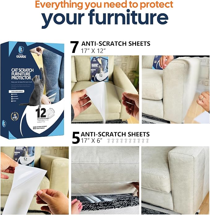 Furniture Protector from Cats, 12-Pack Anti-Scratching Sticky Tape, Scratch Deterrent, Cat Scratch Furniture Protector, Couch Protector from Cat Claws, Sofa Corners, Couch Corner Protector for Cats - Image 5