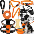 No Pull Dog Harness Adjustable Collar & Leash Set - Dog Halter Harnesses Collapsible Bowls & Poop Bag Dispenser Muzzle ID Tags Toys Fits Small Medium Large Dogs (Orange-M) by Unknown