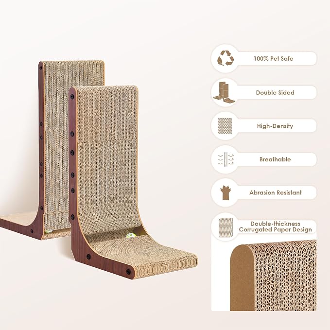 EHEYCIGA Cardboard Cat Scratcher for Indoor Cats, 19 Inch, Dark Brown | L Shaped Scratching Post, Vertical Cat Scratching Board with Ball Cat Toy, Furniture Protector, Kitten Cat Scratch Pad - Image 2