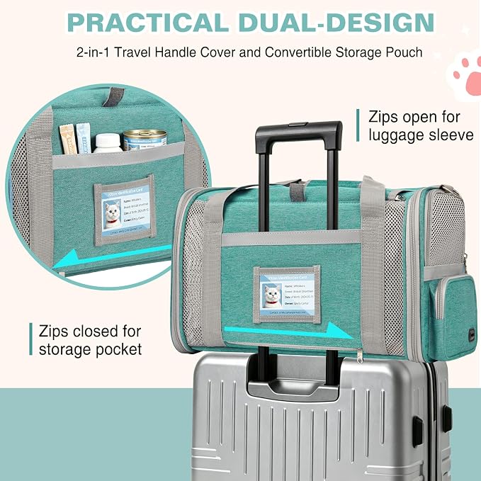 Cat Carrier Airline Approved Privacy Portable Top Load Pet Travel Bag | Soft Sided Pet Carriers for Small Cats Dogs Puppy up to 16 Lbs,Collapsible,Zipper Lock,Luggage Sleeve,2 Storage,Washable - Image 5