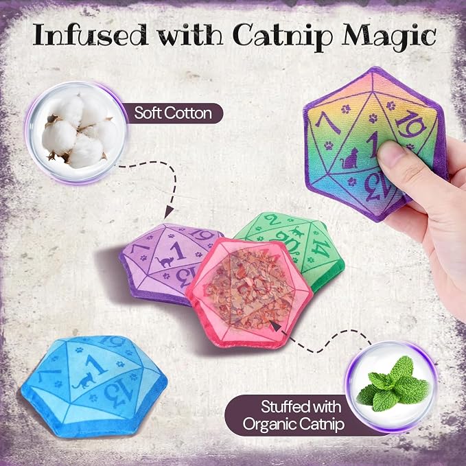 CiyvoLyeen Plush D20 Dice Catnip Toys for Indoor Cats 5 Pack | Interactive D20 Cat Chew Toys, Boredom Relief, Soft Durable Plush with Catnip, Tabletop RPG Inspired DND Gift for Cat Lovers - Image 4