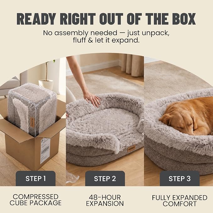 Miorun Fluffy Orthopedic Dog Beds Large Sized Dog, 40" Bolster Sofa Bed | Soft plush faux fur,lowered entry,washable cover,waterproof liner,claming dog couch for x-large dogs,supportive bolster - Image 7