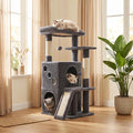 PETEPELA Kitten Cat Tree, 34.6" Small Cat Tower with Ramp & Toys, Deep Grey | Compact 34.6-inch tower with 2 cozy condos, sisal scratch ramp & posts, dangling toys; right-sized for kittens & small cats by PETEPELA