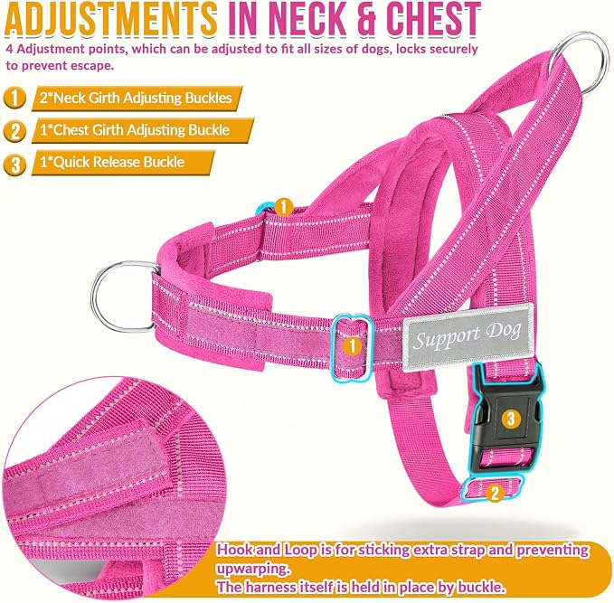 SlowTon No Pull Dog Harness with Front Clip - Heavy Duty, Soft Padded | Neck & Chest Adjustable, Tactical Pet Vest and Leash Set for Large Medium Sized Dogs, for Easy Walk & Training, Fuchsia L - Image 5