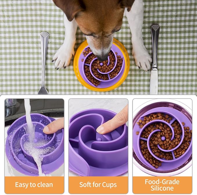 Slow Feeder Dog Bowls Insert, Bestalk Soft Silicone Slow Eating Feeder Insert with Suction Cups for Small, Medium and Large Dogs, Fit into Basic and Elevated Bowls - Image 4