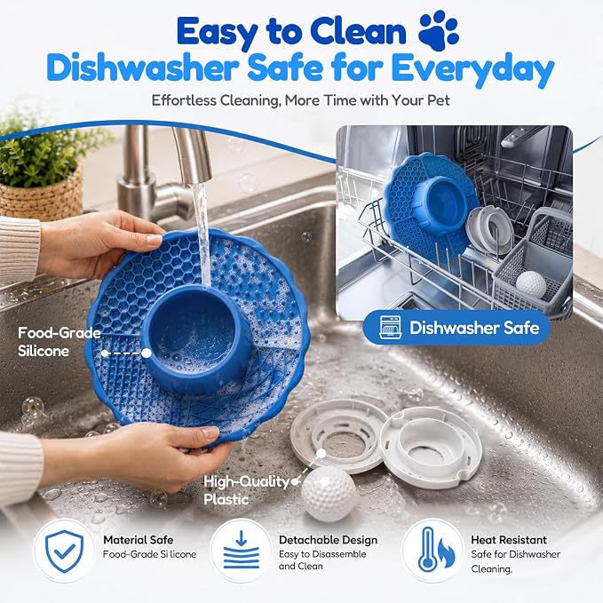 Slow Feeder Dog Bowls with Lick Mat & Rolling Lick Ball, Enrichment Toys | 10oz. 3-in-1 Feeder. Leak-proof, Non-slip. Interactive Play. Slow eating. Liquid, Thick Treats & Kibble, Food-grade Silicone - Image 5