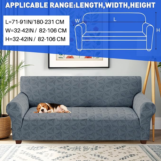 YEMYHOM 1 Piece Stretch Couch Covers for 3 Cushion Couch, Jacquard Sofa Cover with Non-Slip Elastic Bottom, Thickened Slipcover Furniture Protector for Dogs Pets (Large, Dark Gray） - Image 2