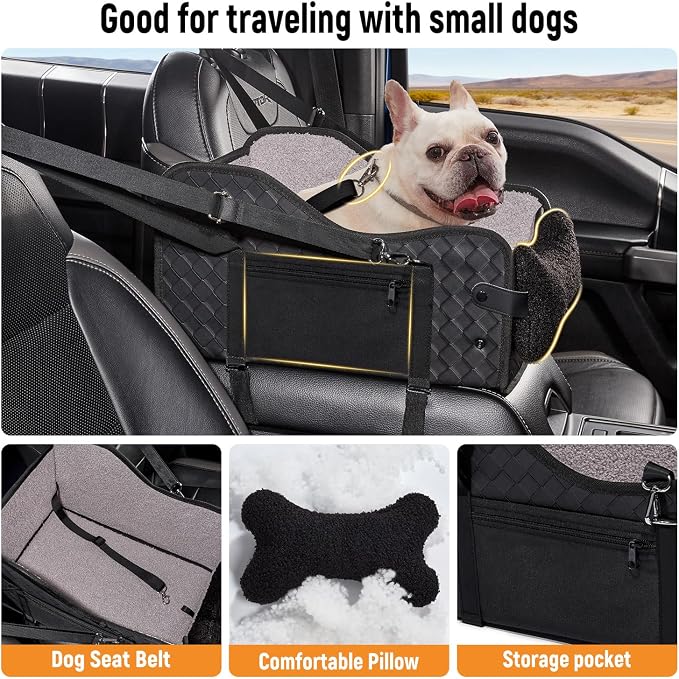 TKYZ Center Console Dog Car Seat for Small Dogs,Fit for Full Size Truck | Soft Pillow,Double Fixation,PU Leather Easy To Clean,Pet Booster with Safety Belt,Puppy Car Seat for Small Dogs 0-30 lbs - Image 6