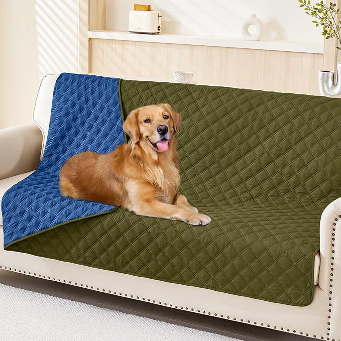 Smiry Waterproof Reversible Pet Couch Covers for Dogs | Pet Friendly, Soft Fabric, Washable Sofa Furniture Protector for Dogs Cat Kids, Checkered (52"x82", Green/Navy) by Smiry