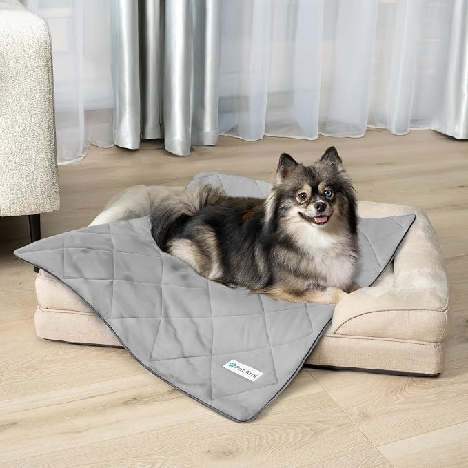 PetAmi Premium Cooling Dog Blanket | Lightweight Fluffy Pet Throw Blanket Bed Cover for Dogs, Cat, Puppies | Pet Blanket Furniture Protector Couch Sofa | Reversible Fuzzy Cozy | 24x32, Light Grey - Image 2