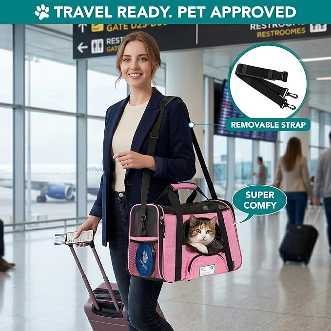 PetAmi Airline Approved Pet Carrier for Cats & Small Dogs, Small, Pink | Soft Sided TSA Travel Bag, Sherpa Bed, Breathable Mesh Ventilation, Collapsible Bowl, Fits Under Seat, Up to 18 lbs - Image 5