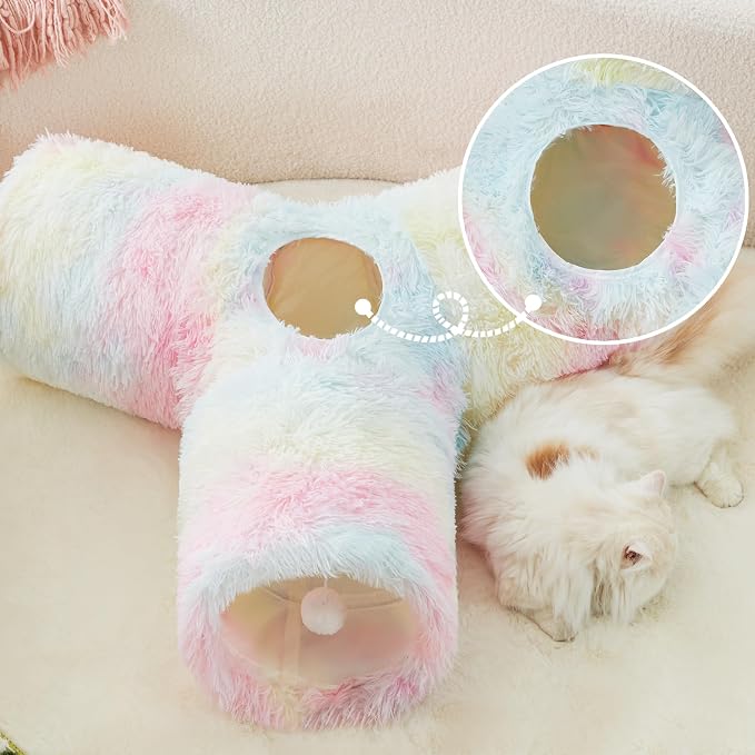 Tempcore Plush Pet Cat Tunnel Tube Cat Toys 3 Way Collapsible, Tunnels for Indoor Cats，Kitty Tunnel Bored Pet Toys Peek Hole Ball Puppy, Kitty, Kitten, Rabbit Rainbow - Image 7