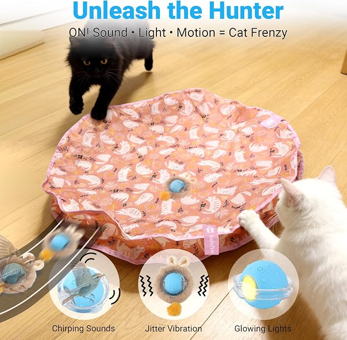Cat Toys for Indoor Cats, Interactive Cat Toy for Adult Cats | Hide and Seek Play Mat for Bored Kittens, Automatic Rolling Ball with Real Bird Chirping, Motion Activated Rechargeable - Image 4