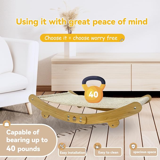 Sisal Cat Scratching Pad, 2 pcs Nartural Sisal Mats, Scratcher Lounge Rocking Beds and Fixed Beds 2-in-1 Cat Hammock - Image 4