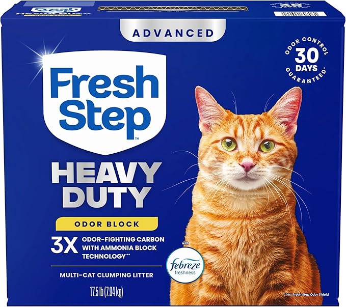 Fresh Step Advanced Heavy Duty Multi Cat Clumping Cat Litter, 17.5 lb. | Heavy Duty, Odor Control, 3X Odor-Eliminating Carbon, Ammonia Block Technology, Compatible with Most Auto Litter Boxes by FreshStep