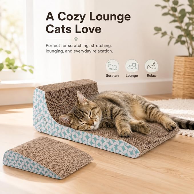 Cardboard Cat Scratcher Ramp with Ball, 2 Sizes Cat Scratch Pads | Nesting Triangle Design, with 17"x11" and 11"x11" Corrugated Scratchers, for Space-saving Natural Scratching, with Catnip - Image 3