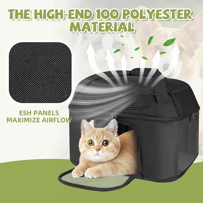 Soft Cat Carrier Up to 20 Lbs, Washable Pet Travel Bag for Kitten Puppy | Breathable Mesh, Medium to Big Pets Small Dog,Soft-sided Cloth Animal Crate for Car Travel Carrying, Safe for Vet Visit,Black - Image 7