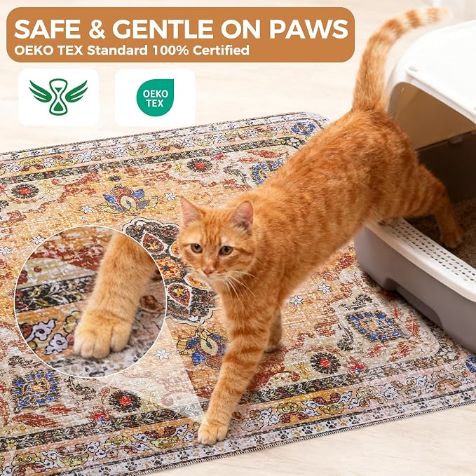 Homimp Cat Litter Mat, Litter Trapping Mat 2 Pack, Contains Mess from Box, Protects Floors,Urine Waterproof,Non-slip,Less Waste Cat Litter Box Mat,Soft on Kitty’s Paws,Washable,Absorbent,Khaki 24"X36" - Image 3