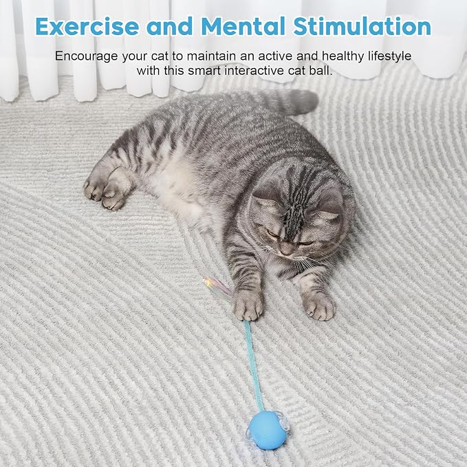 Interactive Cat Toys for Indoor Cats & Dogs, Agile Moving Cat Ball with Elastic Mesh Tail, Rechargeable Enrichment Toys, Smart Automatic Rolling Pet Ball Toys for Bored Indoor Dogs & Cats (Blue) - Image 9