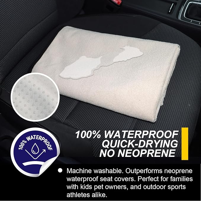 Back Seat Cover for Car Trucks Van SUV Jeep,Waterproof Rear Bench Towel Seat Covers for Dogs and Kids,Automotive Backseat Protector (Off-White) - Image 3