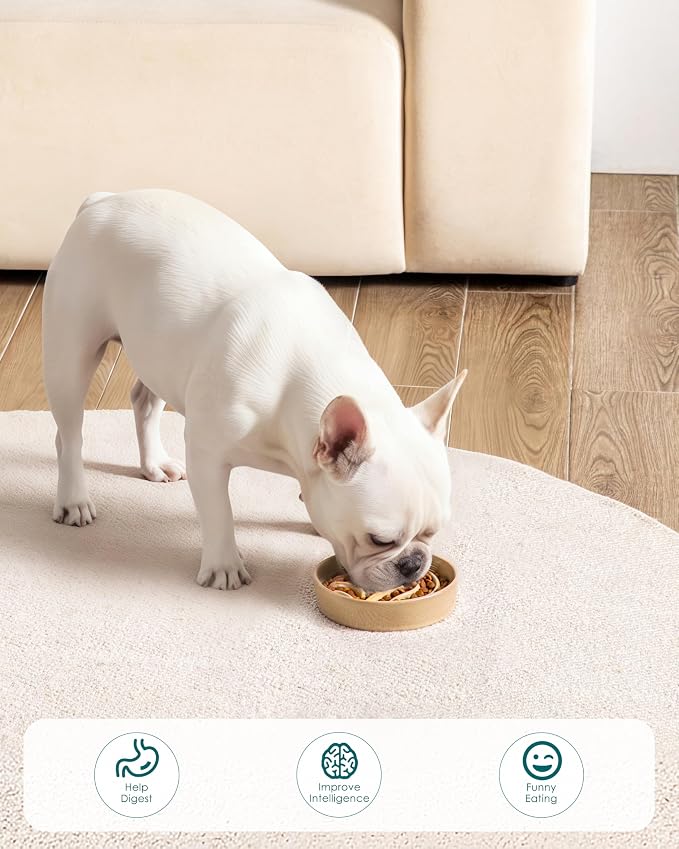vancasso Slow Feeder Dog Bowl, 0.6 Cup Ceramic Slow Feeding Food Dish for Small Breed, Puzzle Dog Food Bowl for Fast Eater, Brown - Image 7